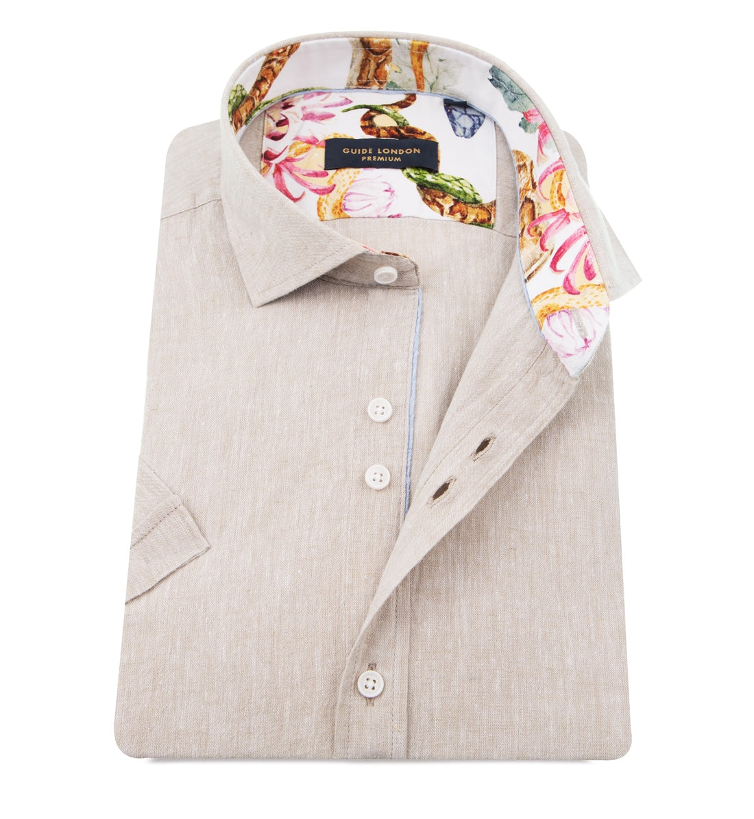 Linen blend plain shirt with with printed contrasts