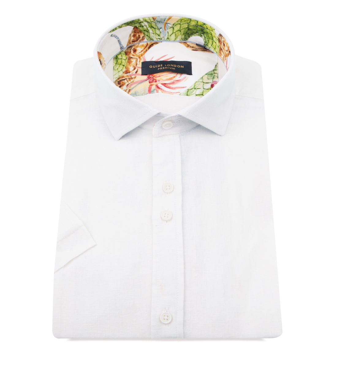 Linen blend plain shirt with with printed contrasts