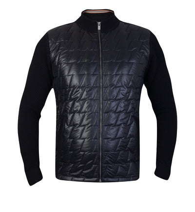 Zip thru knitted funnel neck with quilted front