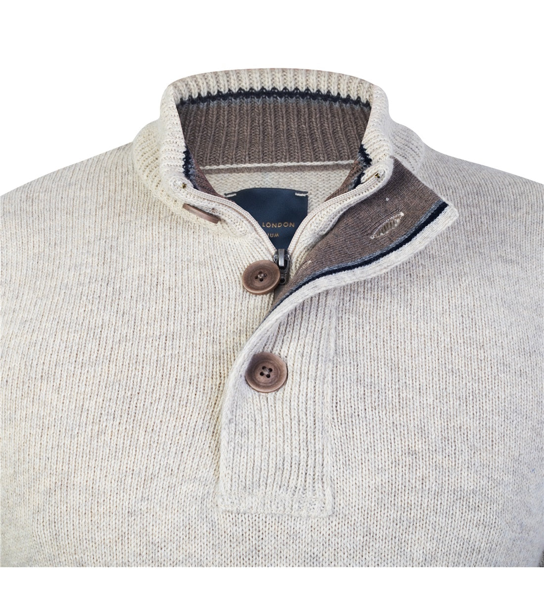 Funnel neck knit with half zip and button placket