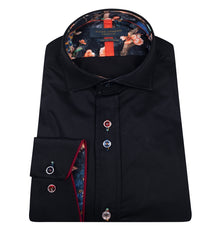 Stretch sateen shirt with multicoloured buttons