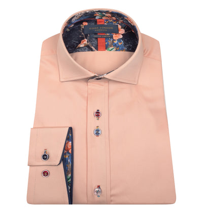 Stretch sateen shirt with multicoloured buttons