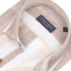 Short SLeeve Cotton Linen Tan Stripe Shirt