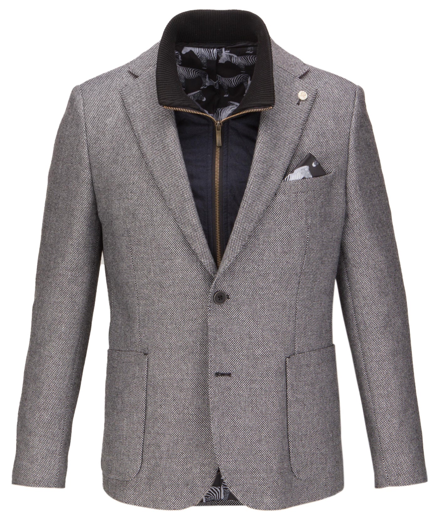 Brushed Tweed Checked Blazer with Gilet Look Insert