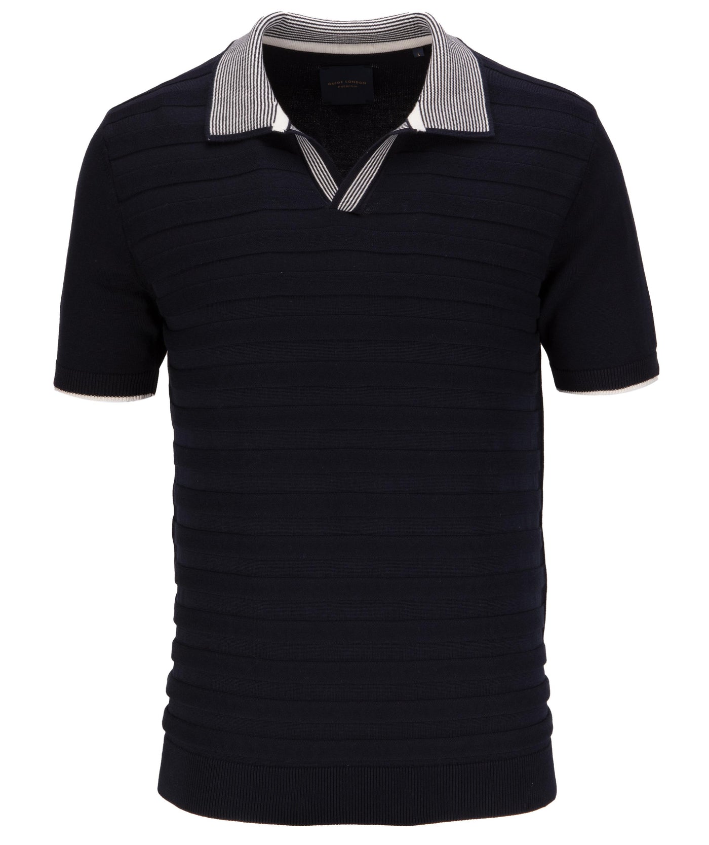 Short Sleeve Open Neck Stripe Rib Knitted Polo