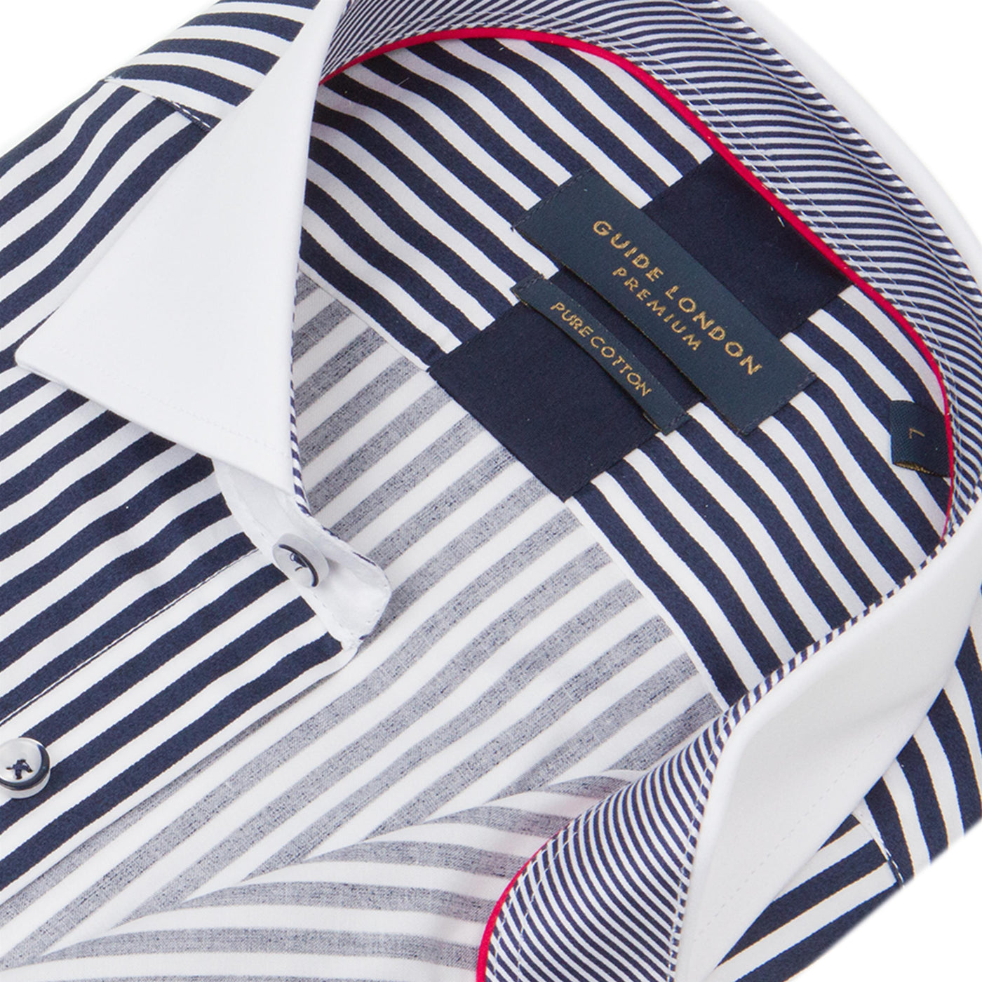 Long Sleeve White Collared Navy Striped Print Shirt