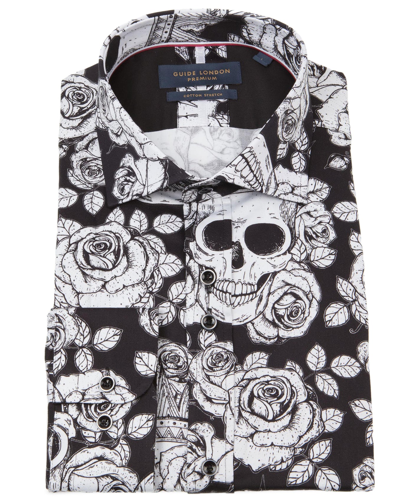 Long Sleeve Large Scale Skulls And Roses Print Shirt