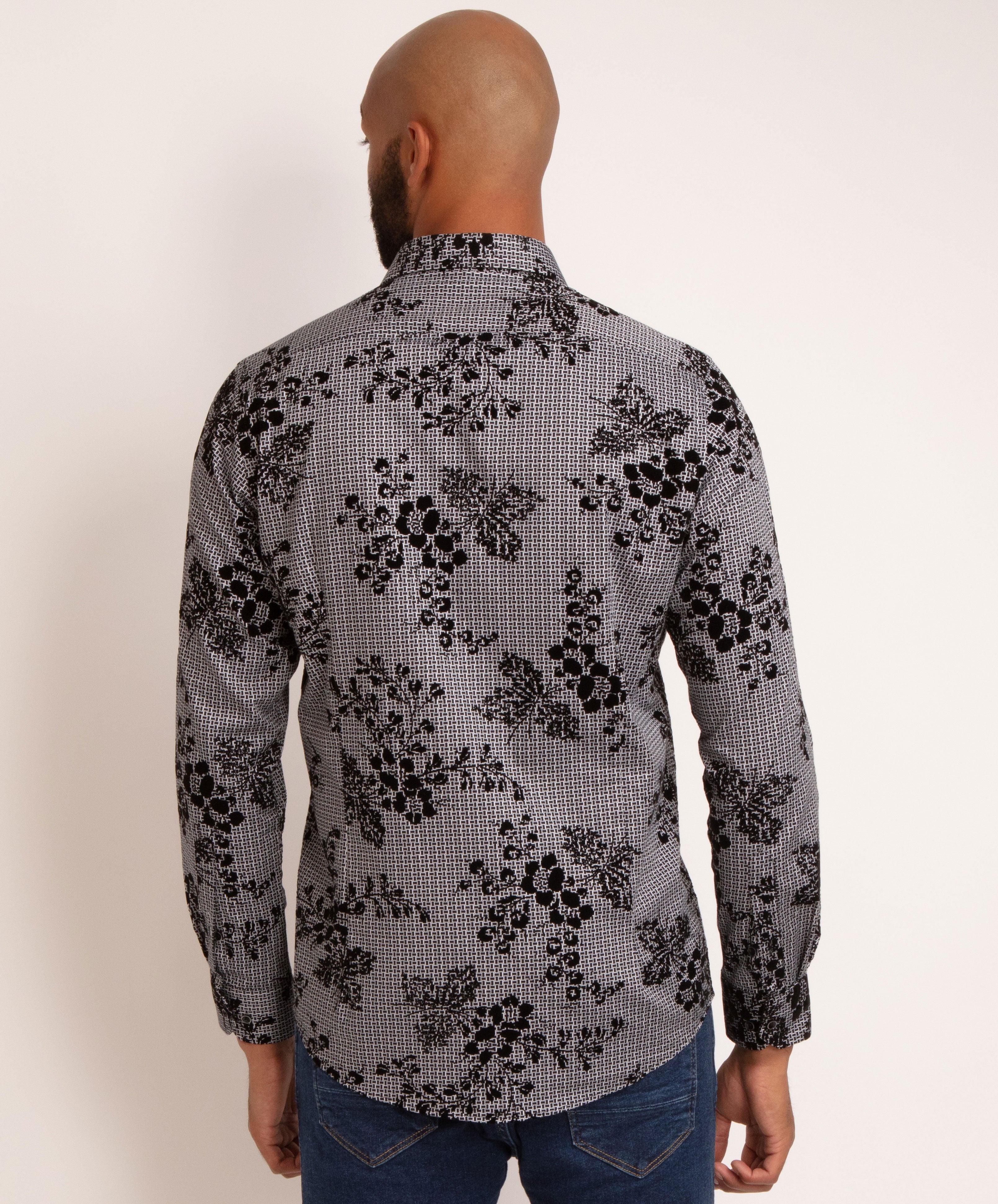Long Sleeve Rectangle Print Flock Shirt