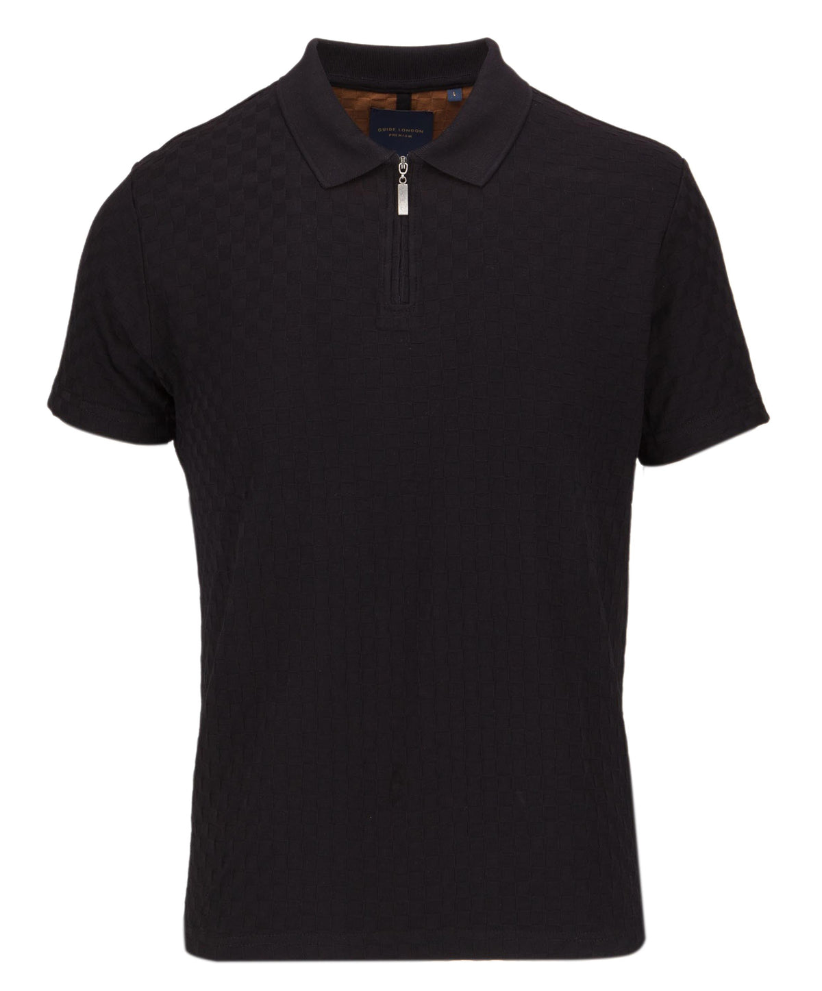 Jacquard Square Texture Zip Polo Top