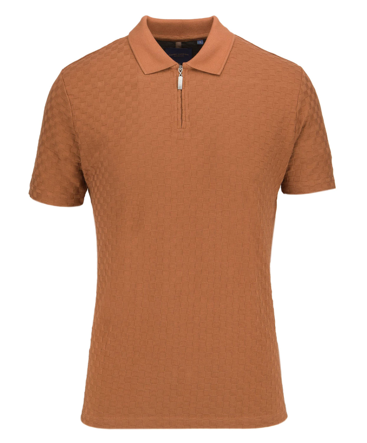 Jacquard Square Texture Zip Polo Top