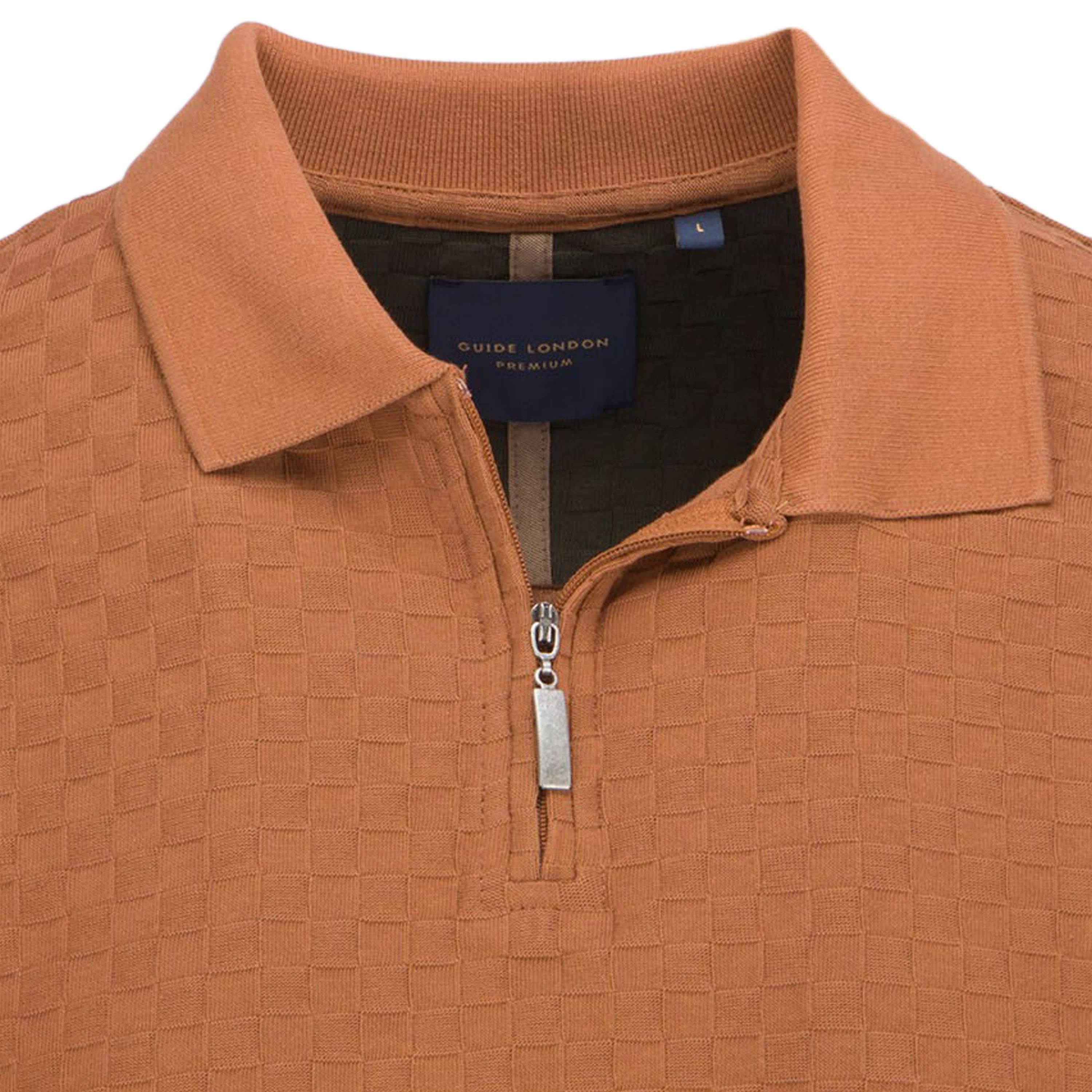 Jacquard Square Texture Zip Polo Top