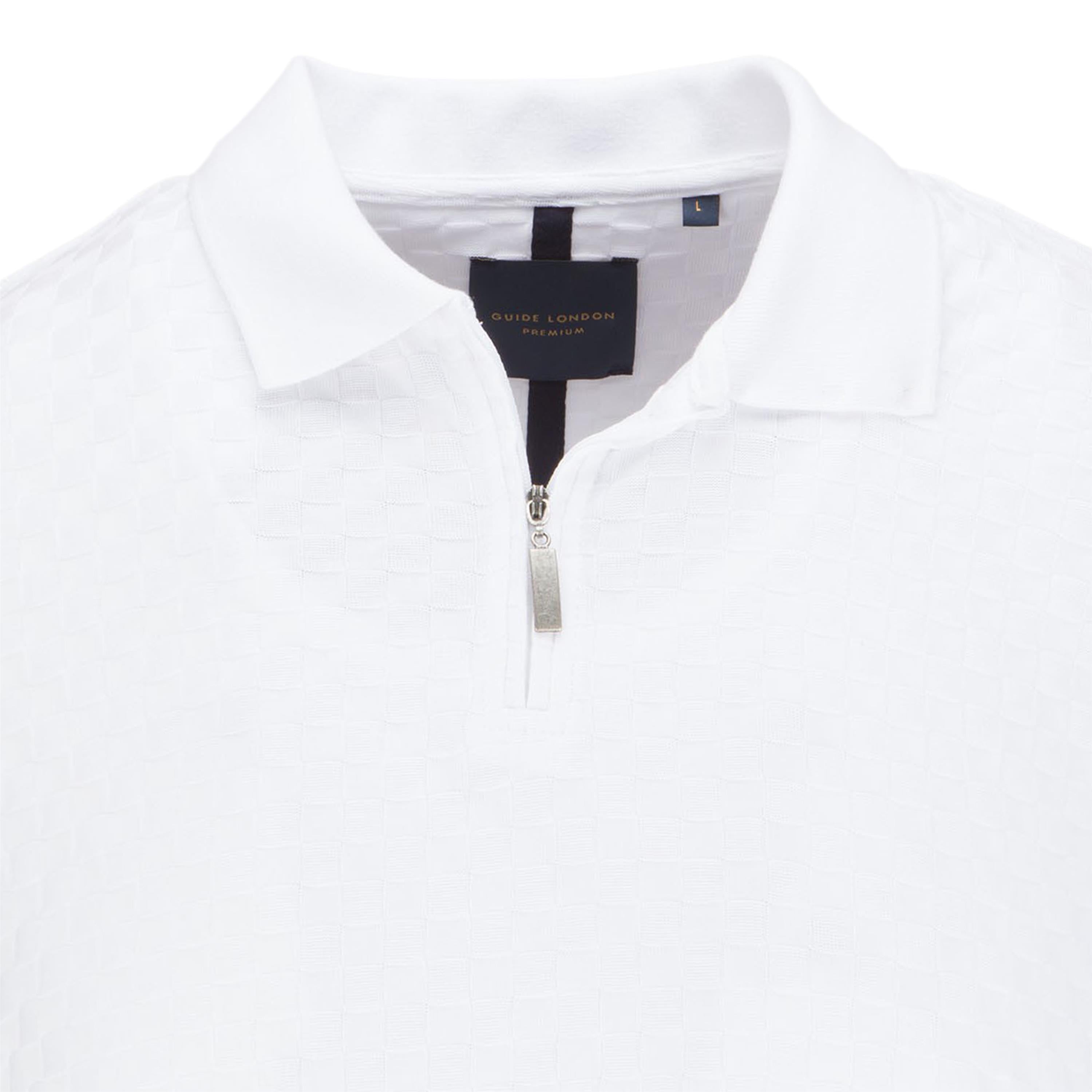 Jacquard Square Texture Zip Polo Top