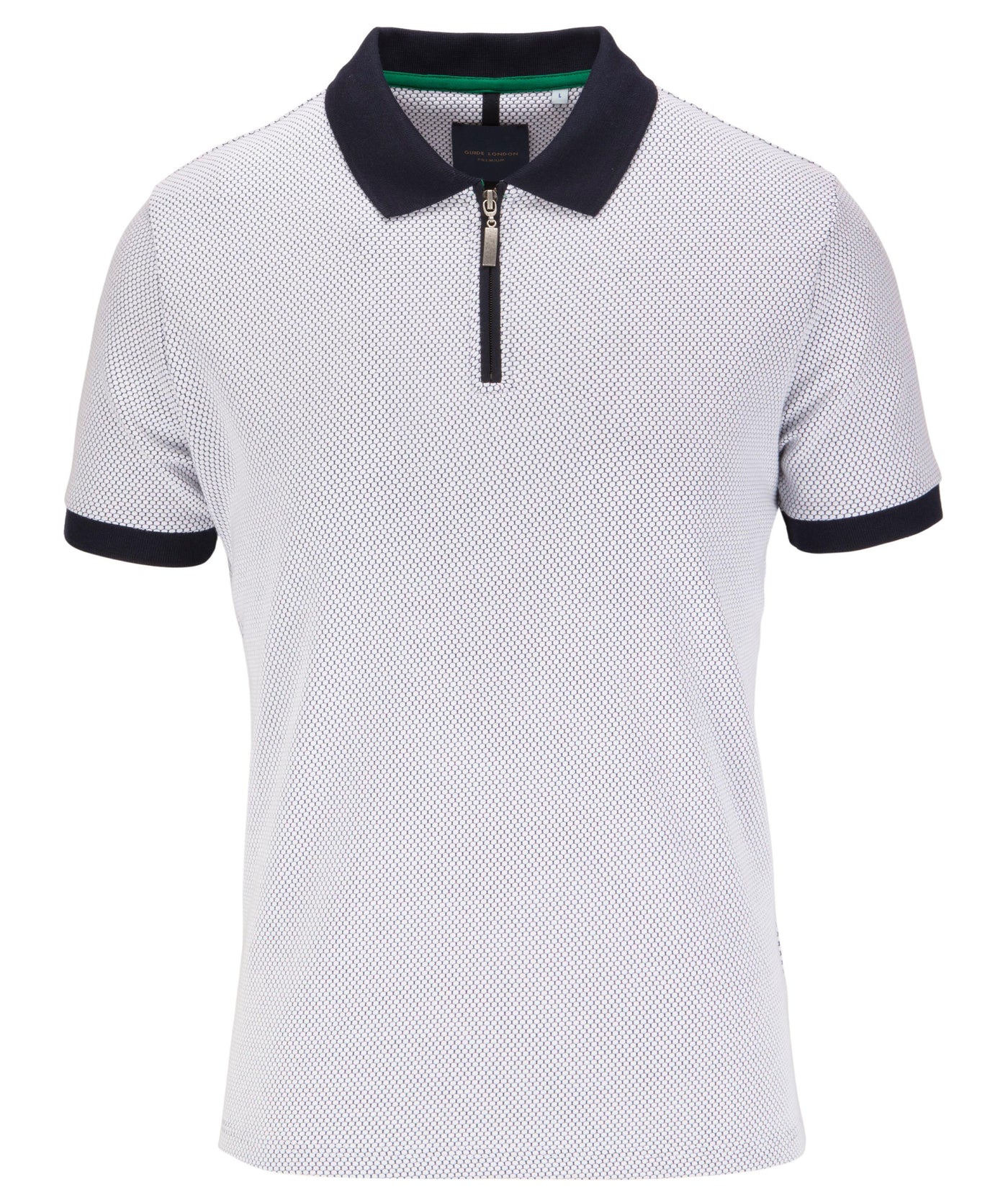 Textured Two Tone Contrast Zip Polo