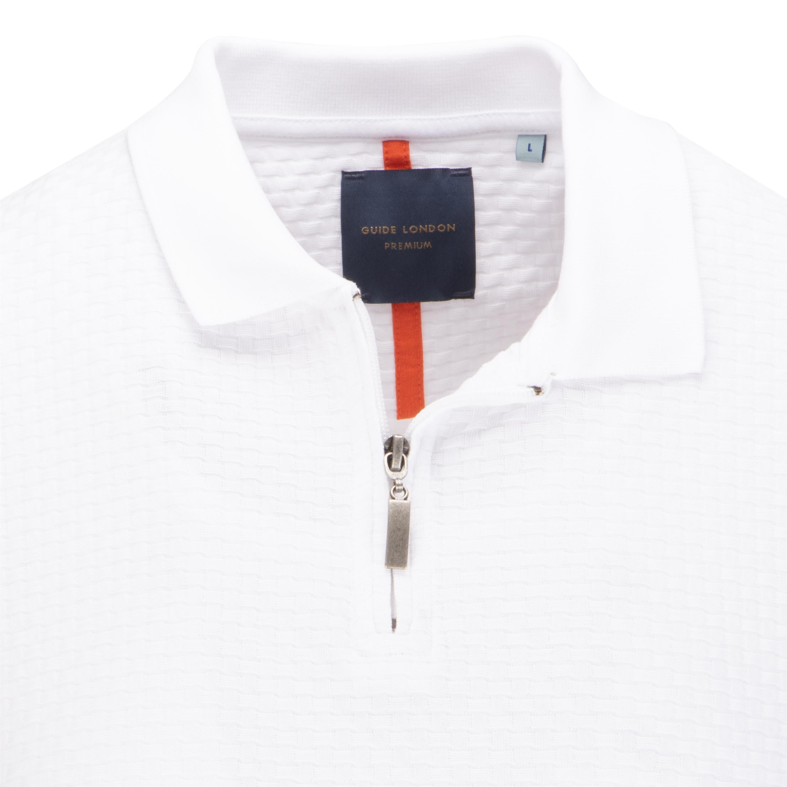 Basket Weave Effect Zipped Polo